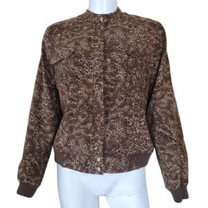 Norton McNaughton Jacket Women 14P Brown Animal Print‎ Snap and Zip Long Sleeve